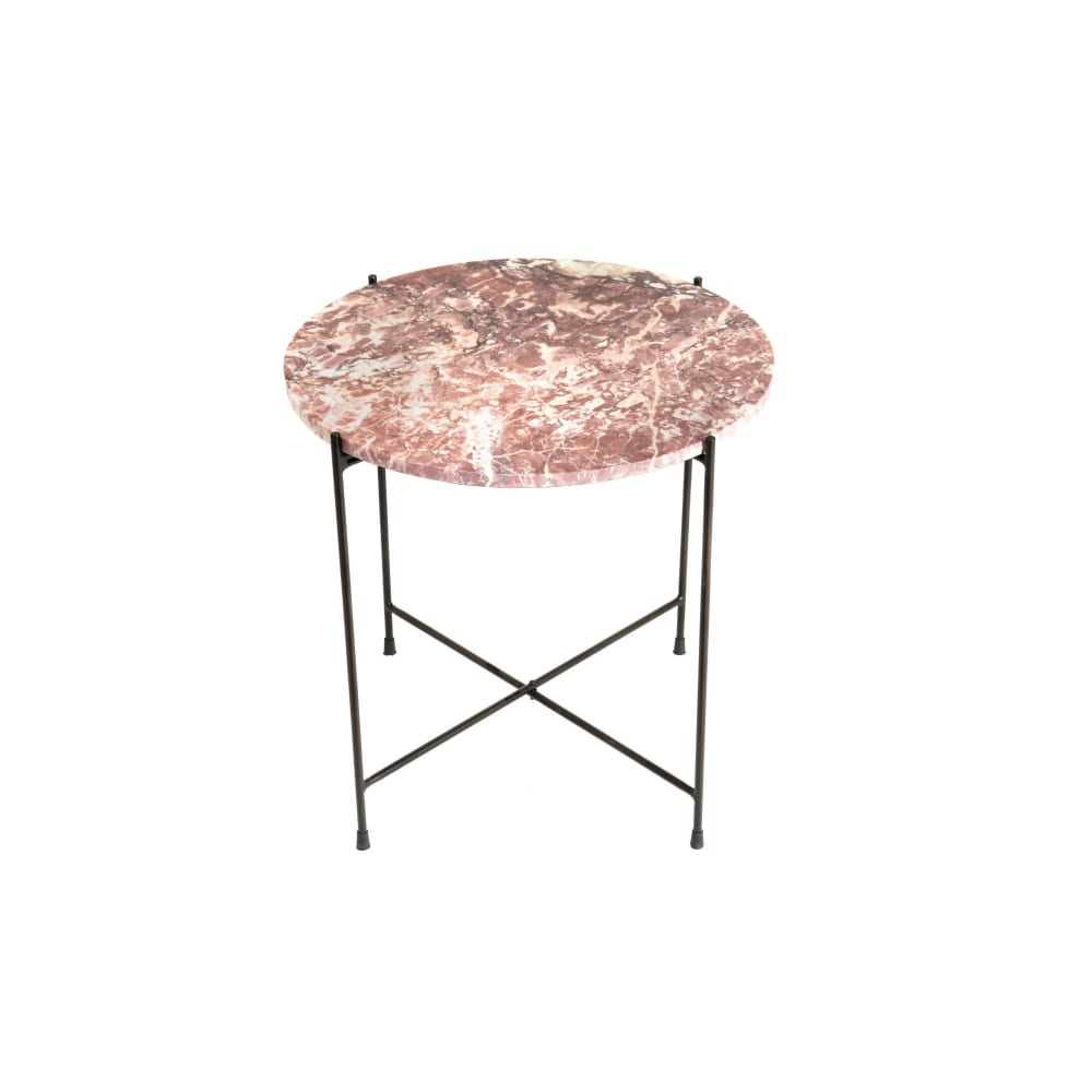 Table basse ronde en marbre et pieds en métal noir D50 rose