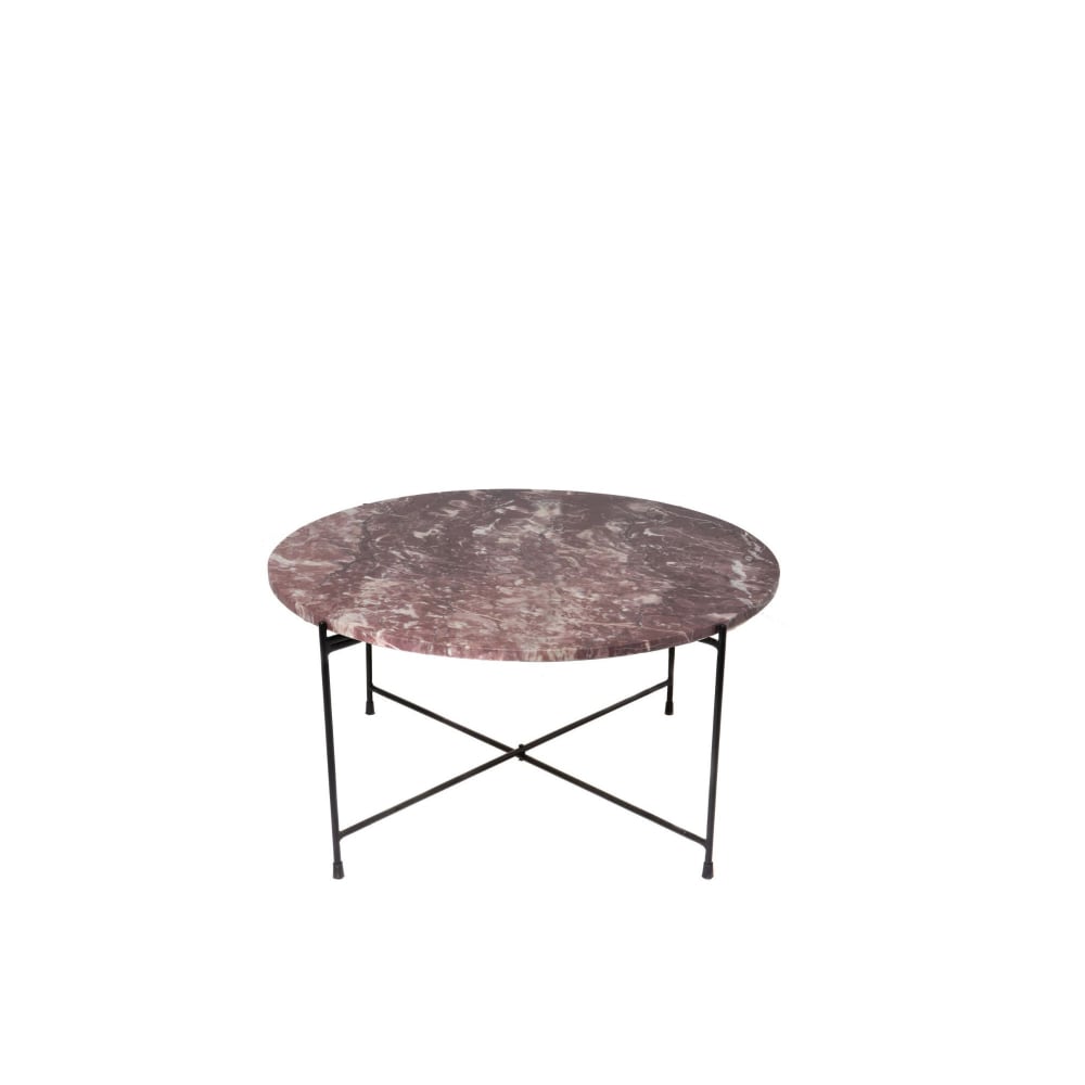 Table basse ronde en marbre et pieds en métal noir D70 rose