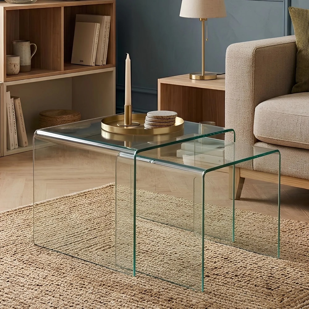 Set de tables basses carrées gigognes en verre l65 transparent - Maisons du Monde