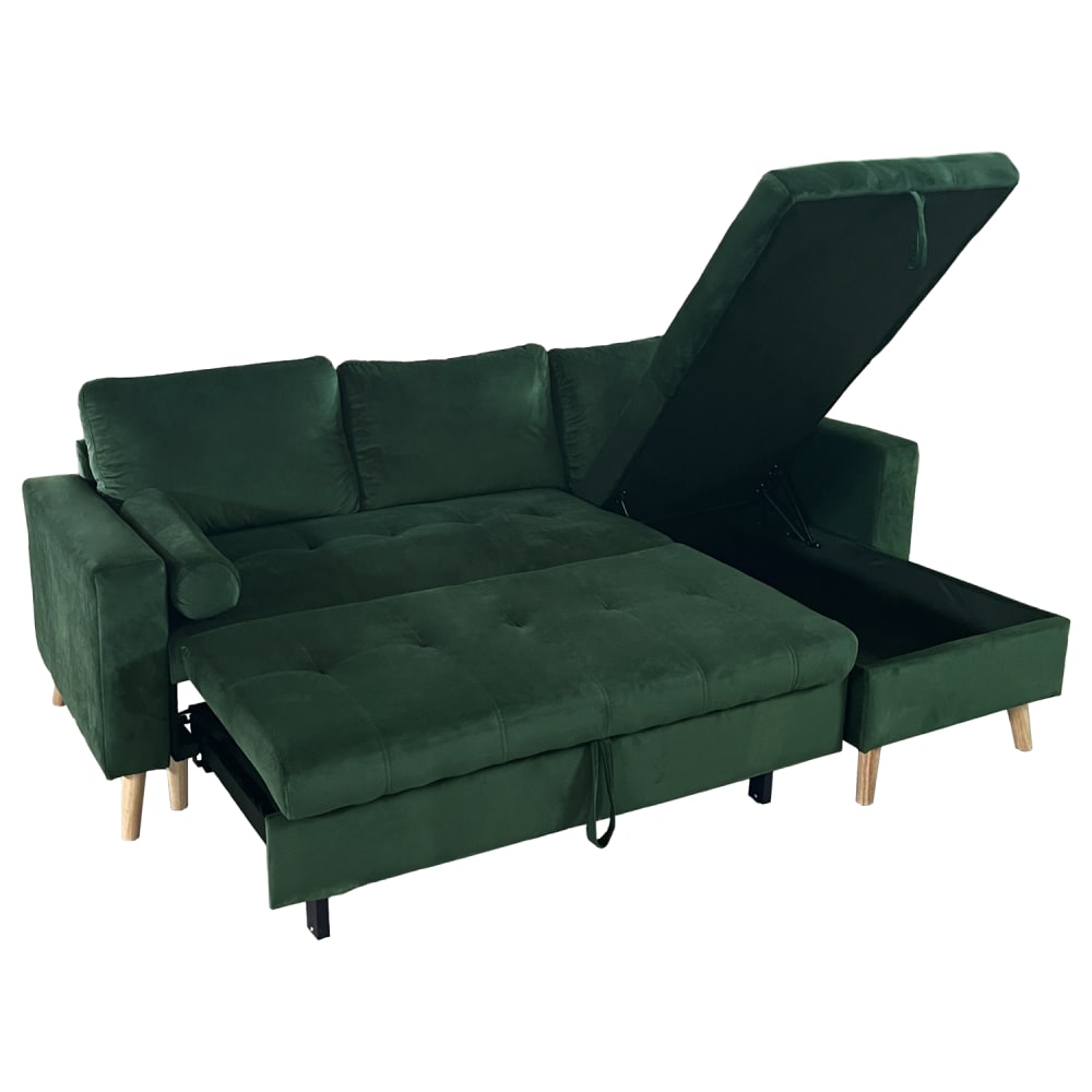 Canapé d'angle convertible 3 places en velours vert - Maisons du Monde