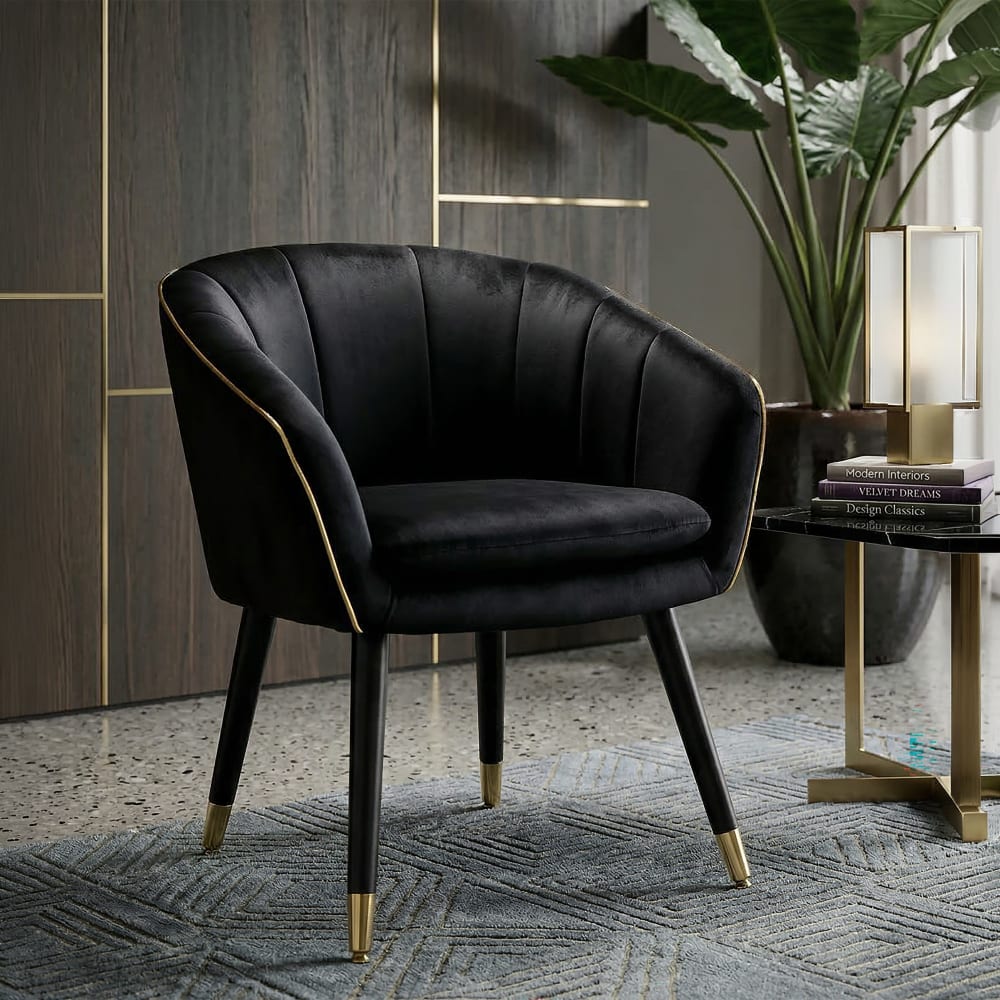 Mauro Ferretti Schwarzer Stoffsessel mit goldfarbenen Details, 62 x 58 x 78 cm style classic chic Schwarz Stoff