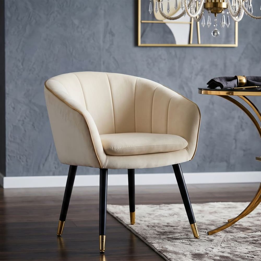 Mauro Ferretti Beigefarbener Stoffsessel mit goldfarbenen Details, 62 x 58 x 78 cm style classic chic Beige Stoff