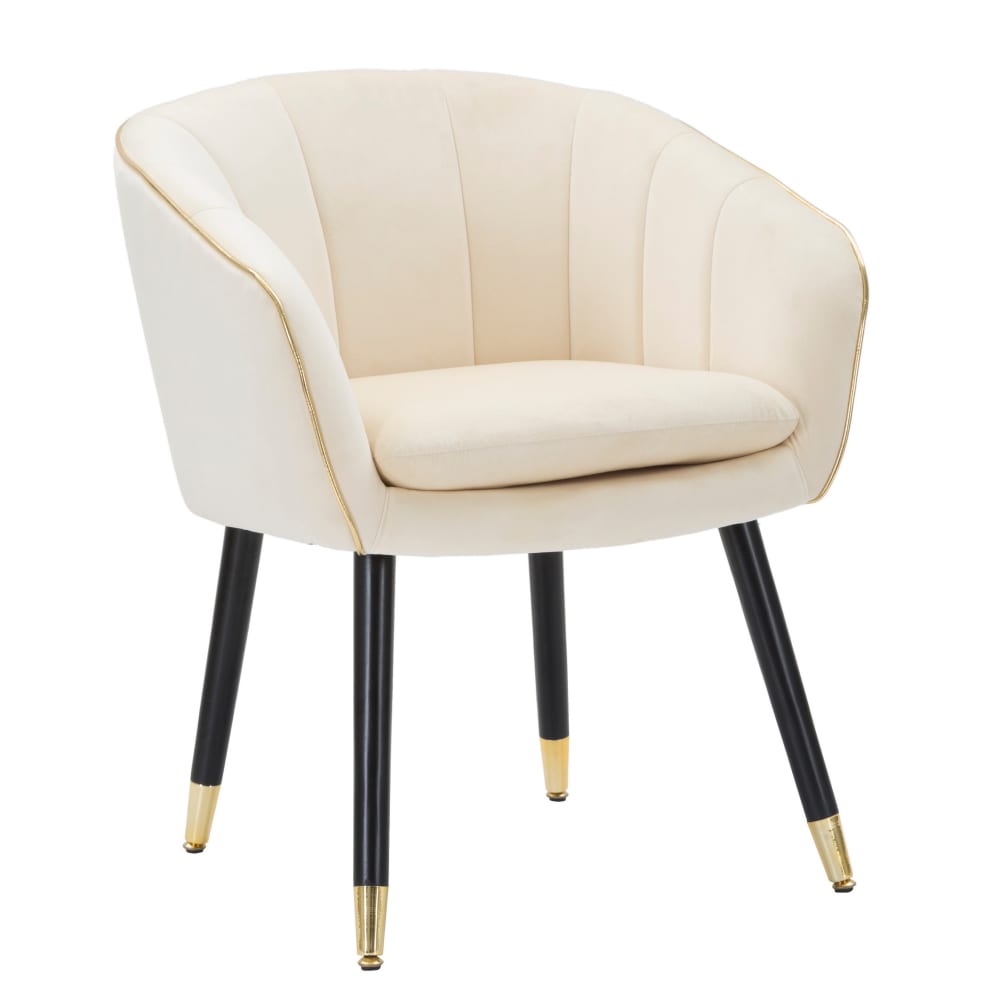 Poltrona In Tessuto Beige Con Finiture Dorate Cm 62X58X78