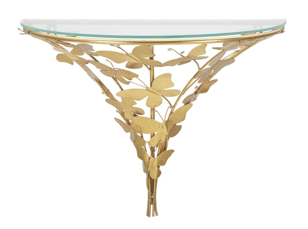 Chevet en métal et verre butterflies 44.5 x 24.5 x 34.5 cm