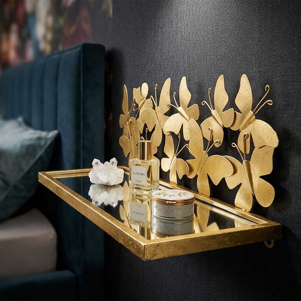 Ensemble de 2 étagères avec papillons et miroir 43x19,2x16,5 cm