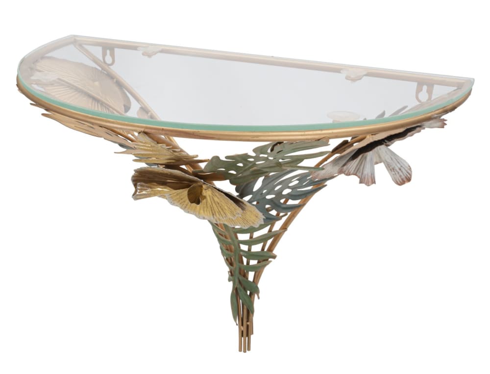 Table de chevet suspendue en métal avec des feuilles 44,5x24,5x34,5 cm