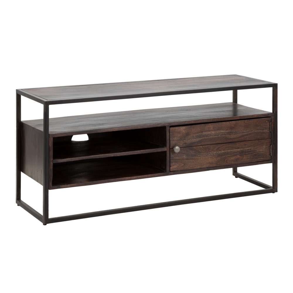 Meuble TV en bois marron avec étagères et porte 120x40x55 cm