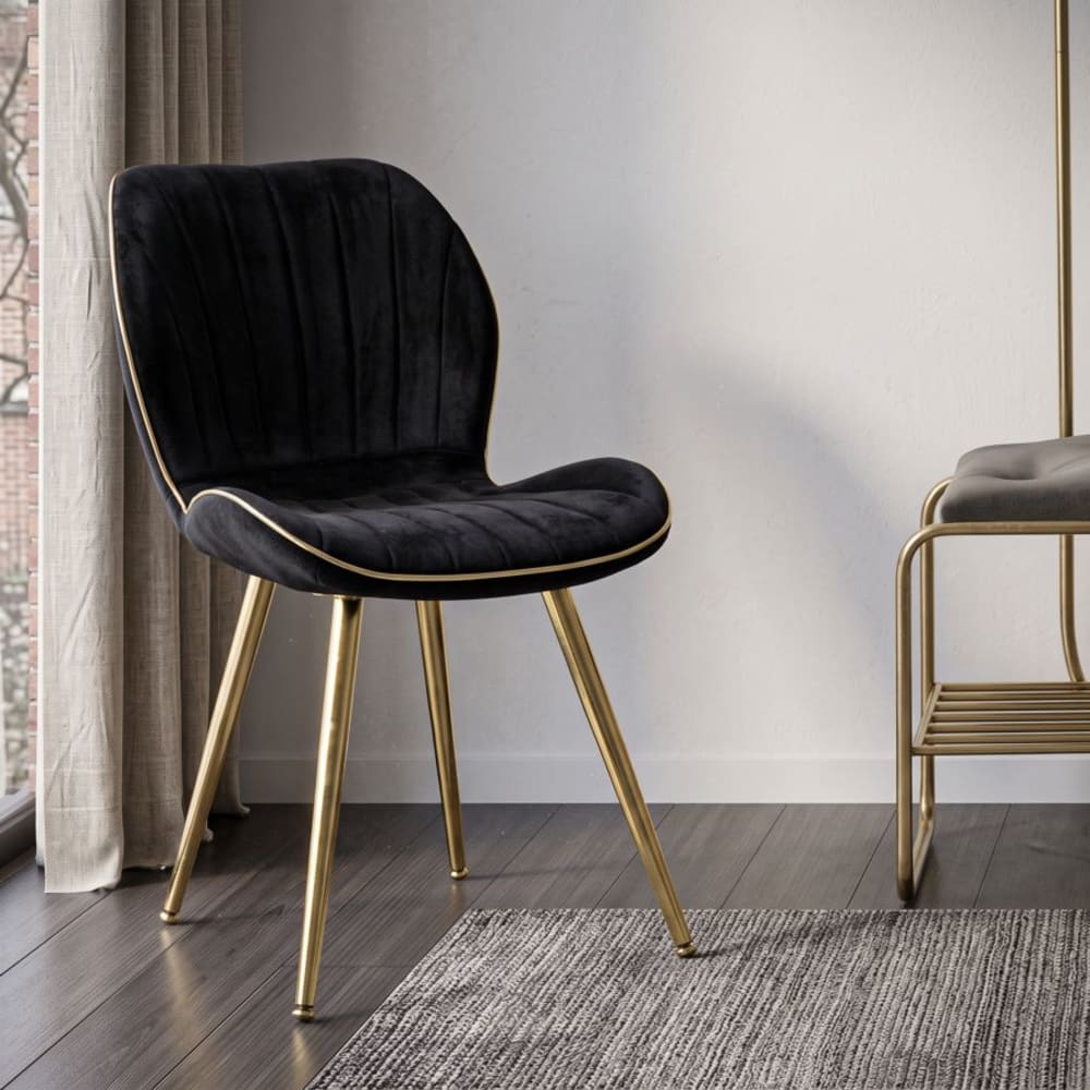 Mauro Ferretti Set aus 2 schwarzen Stoffstühlen mit goldenen Beinen, 46 x 58 x 77 cm style classic chic - Stoff