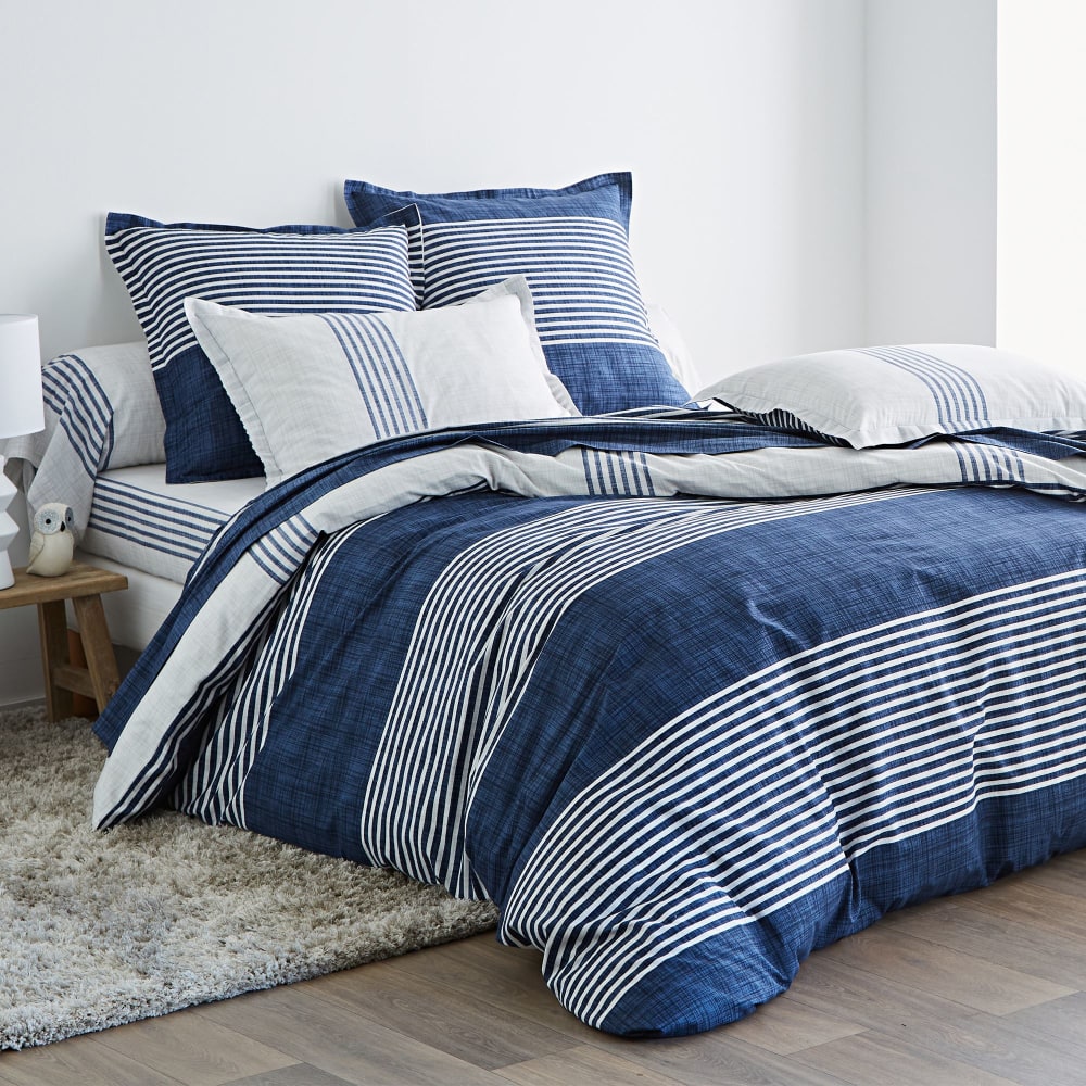 Drap-housse en coton bleu marine 140x190x28cm — vue 3