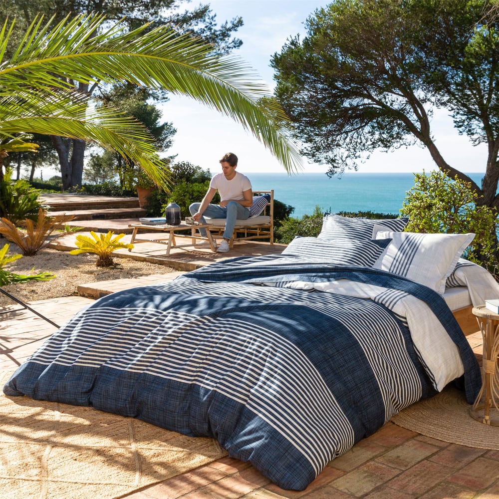 Drap-housse en coton bleu marine 140x190x28cm — vue 4