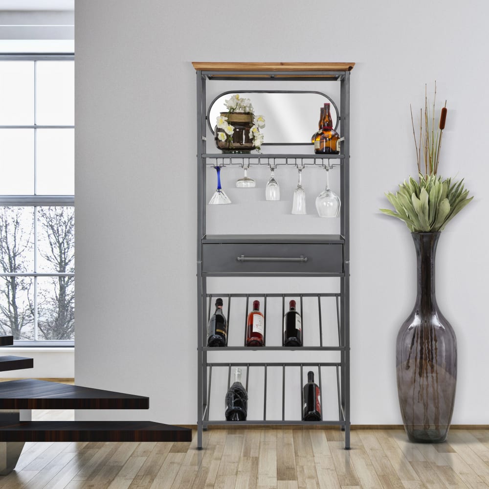 Mauro Ferretti Schwarzer Metallschrank mit Schublade und Flaschenhalter 68x37x165 cm style industrial Schwarz Metall