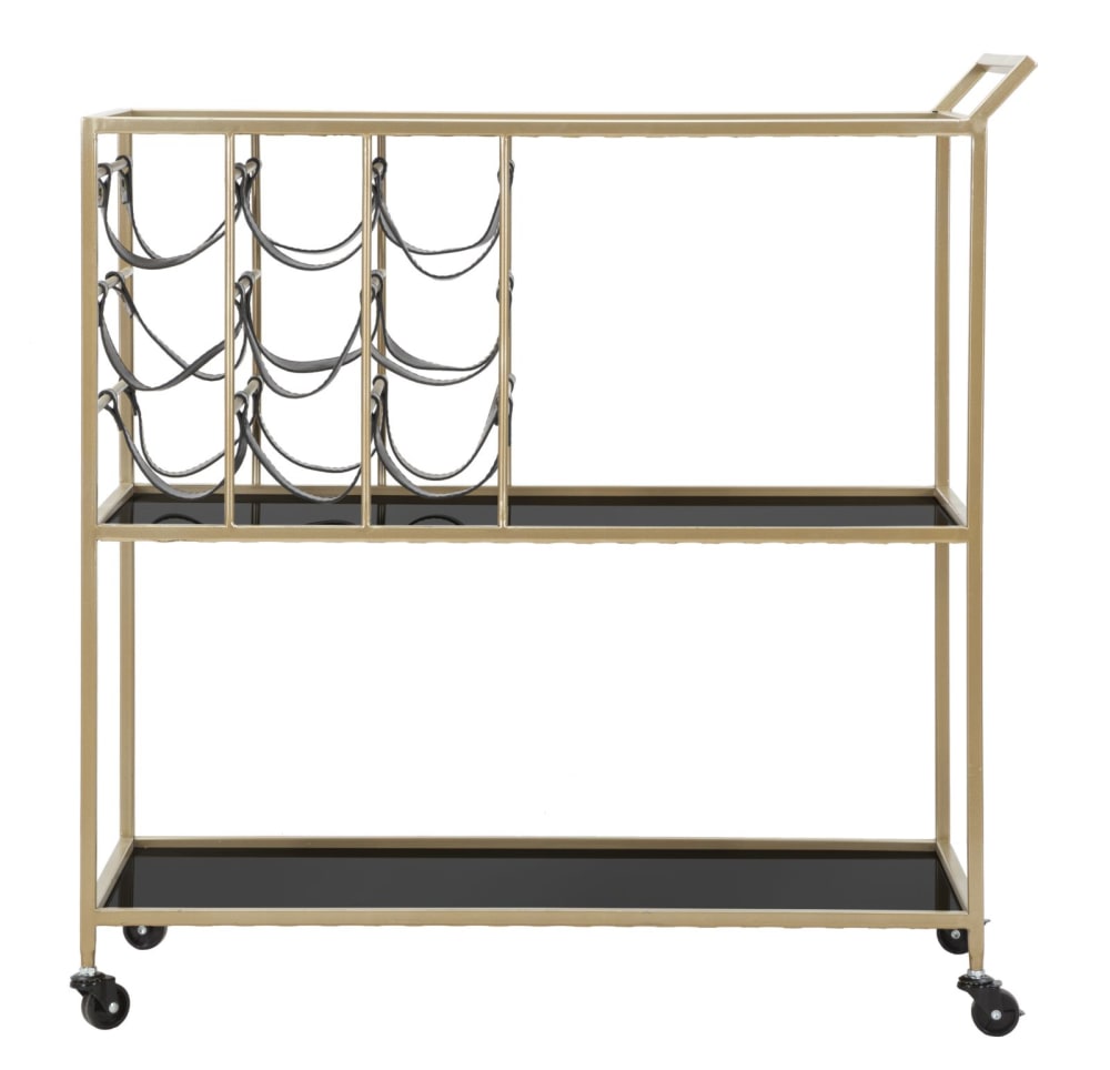 Chariot en métal et verre noir avec porte-bouteilles 79x39,5x82 cm