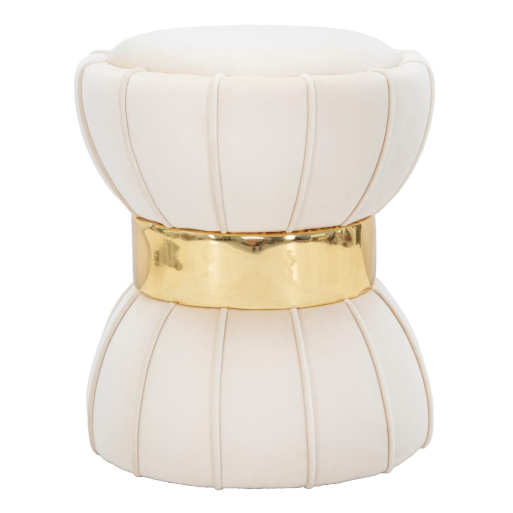 Pouf rembourré en tissu beige ø cm 40x44