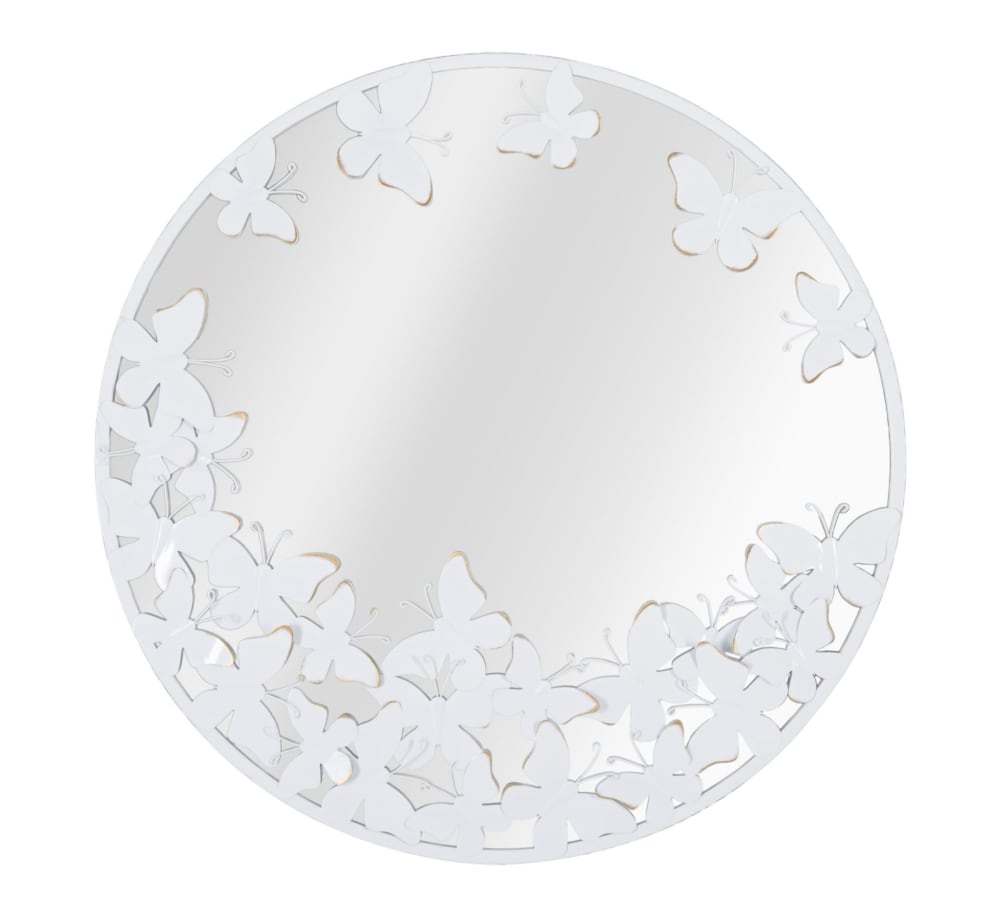 Miroir mural papillons en métal blanc Ø 62,5x2,3 cm