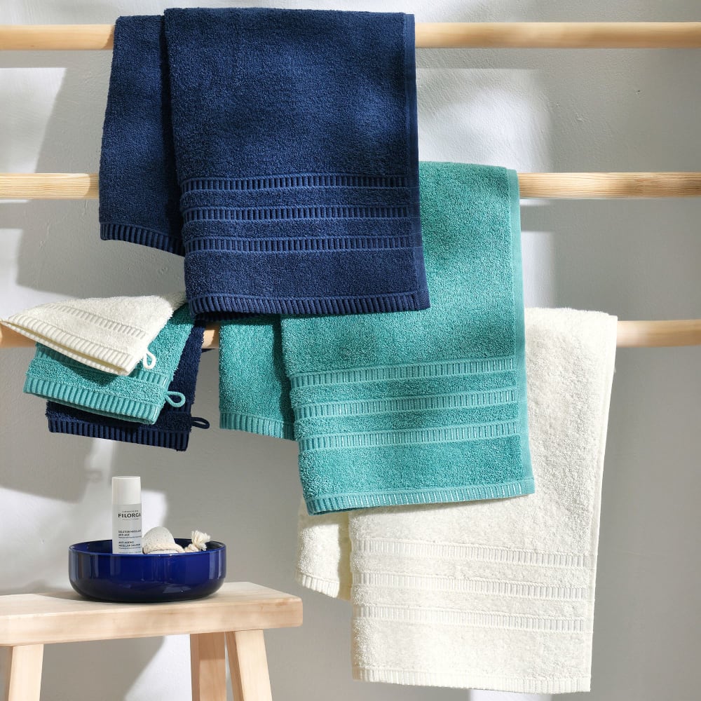 Lot de 2 gants de toilette 15x21 bleu aqua en coton 470 g/m²