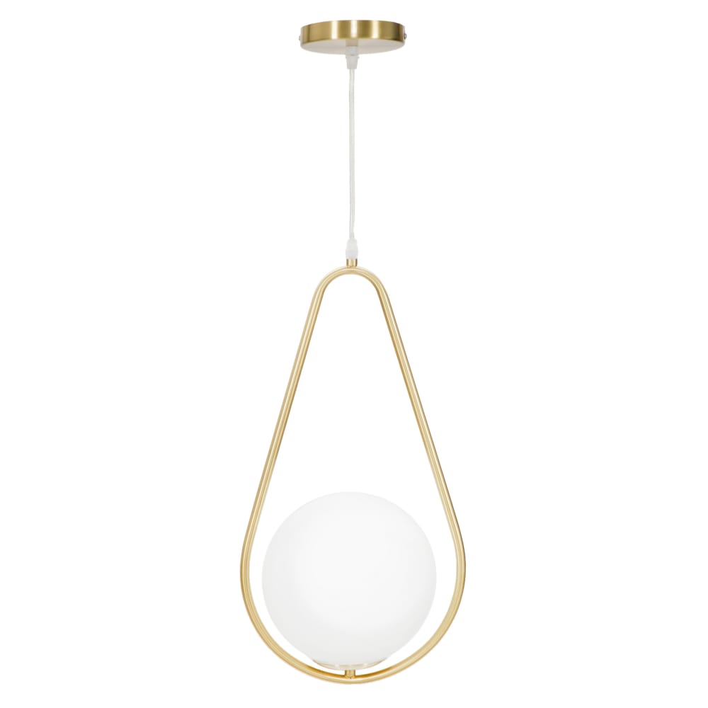 Lustre en métal doré avec sphère en verre blanc 24x20x47 cm