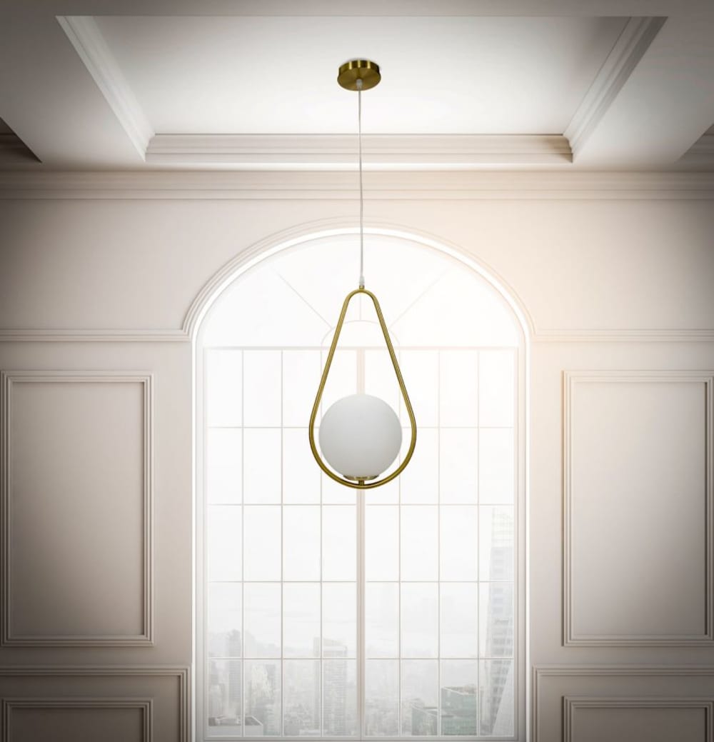 Lustre en métal doré avec sphère en verre blanc 24x20x47 cm — vue 3