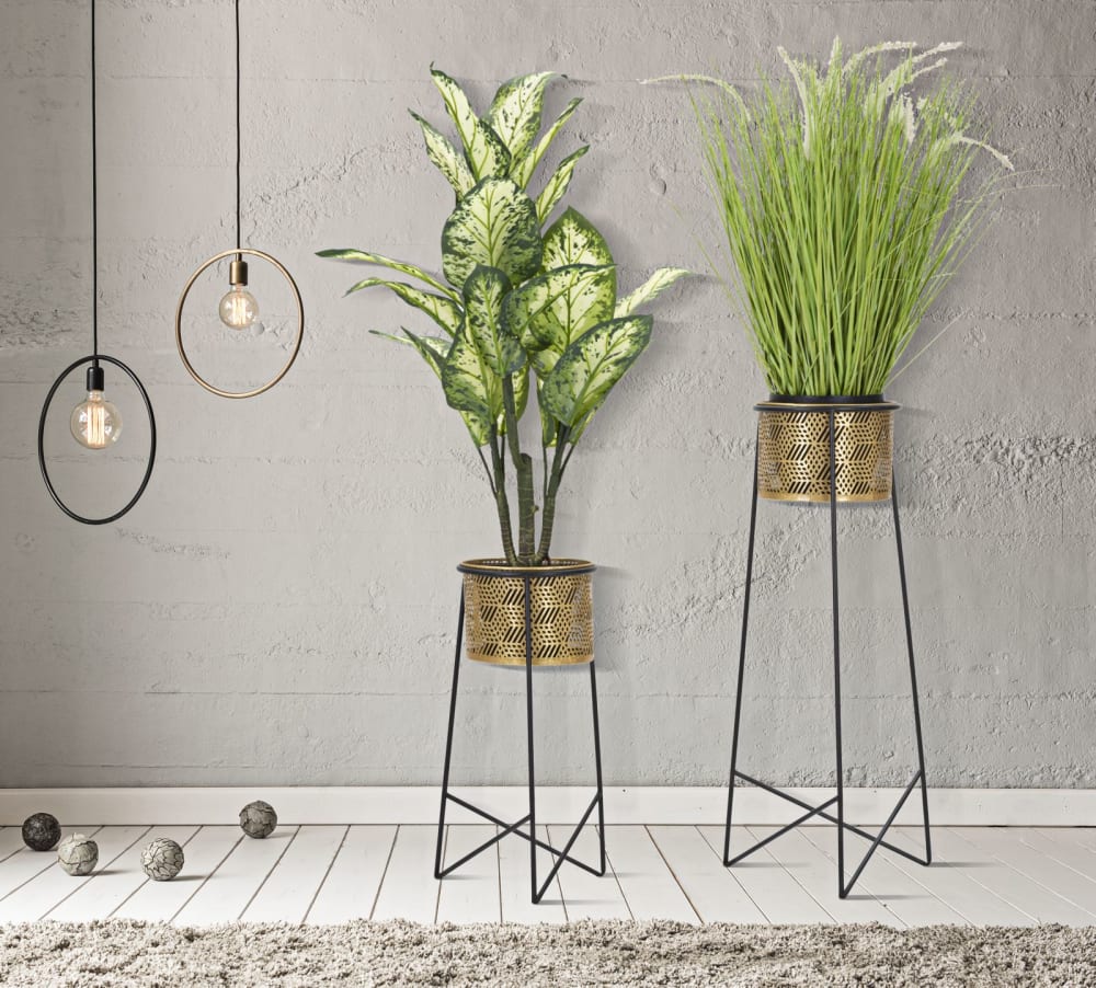 Lot de 2 cache-pot en métal avec bases Ø 37x76-27x51 cm