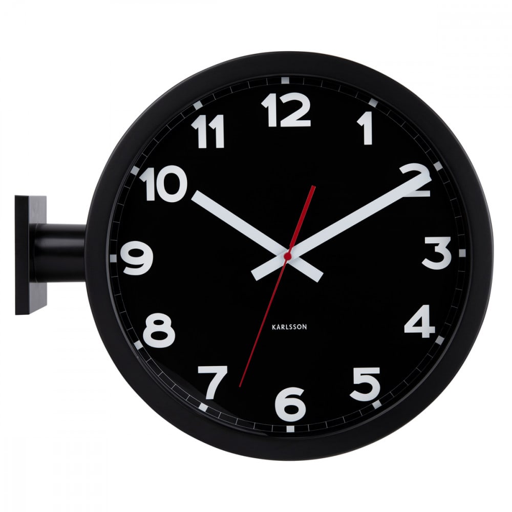Horloge murale double face h38cm en aluminium noir