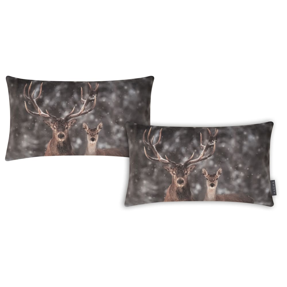 Magma Housses de coussin cerf, polyester, verso peluche - lot de 2 - 30x50 style campagne Gris Pes - Polyester