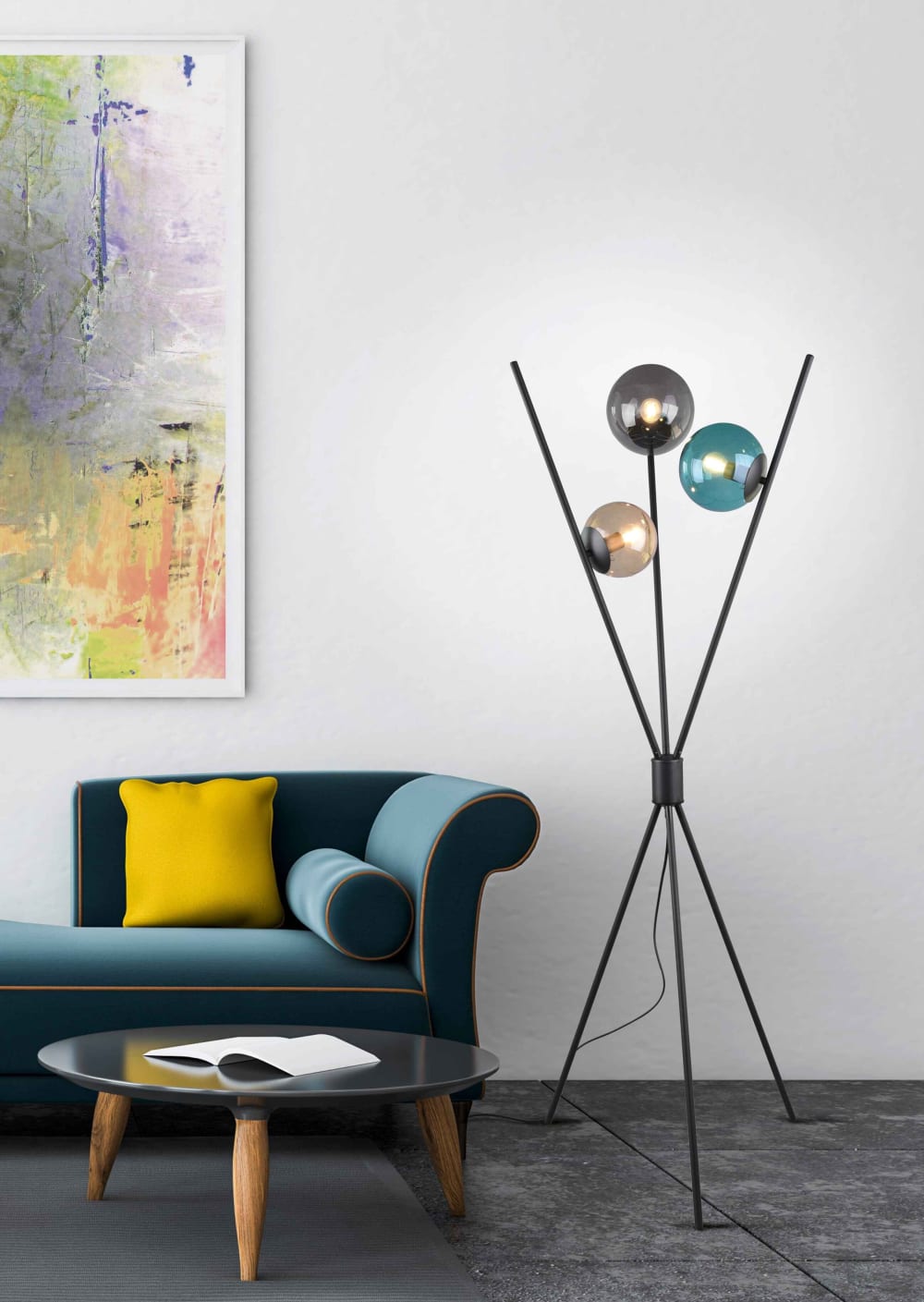 Lampadaire 3xE14 noir, ambre,turquoise et fumé — vue 3