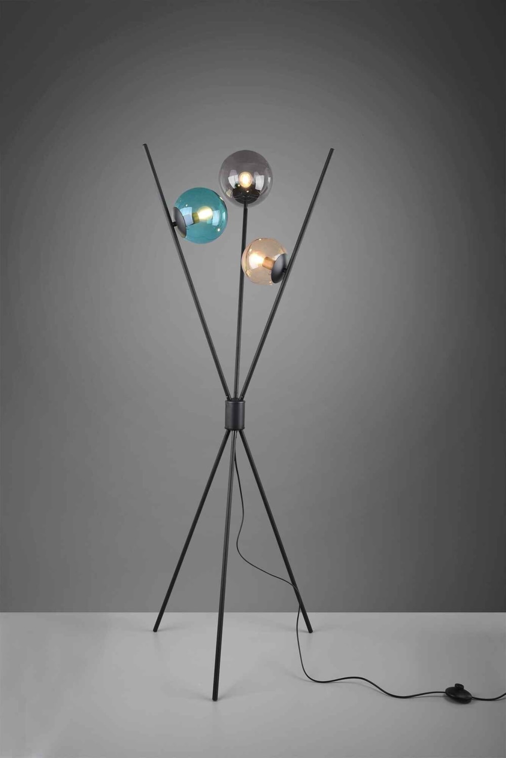 Lampadaire 3xE14 noir, ambre,turquoise et fumé — vue 4