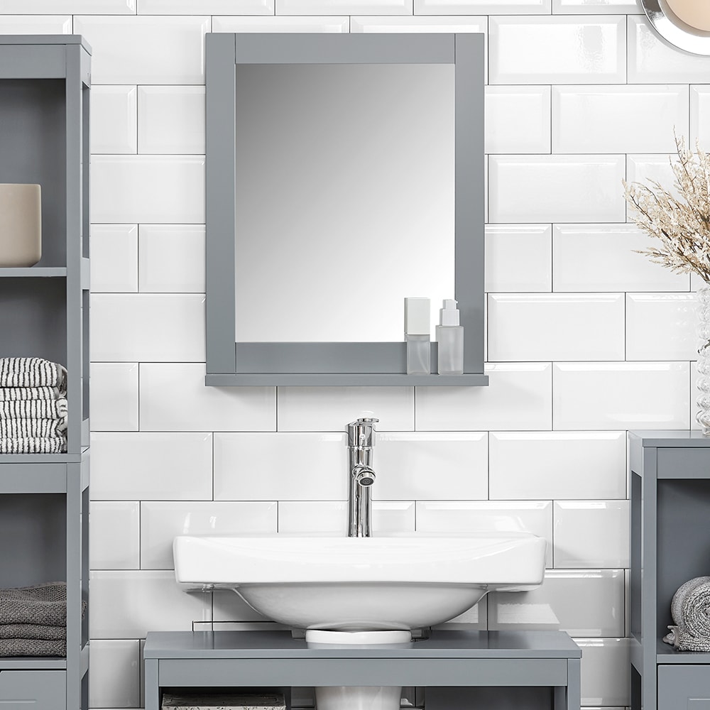 Miroir mural meuble salle de bain avec 1 étage plateau
