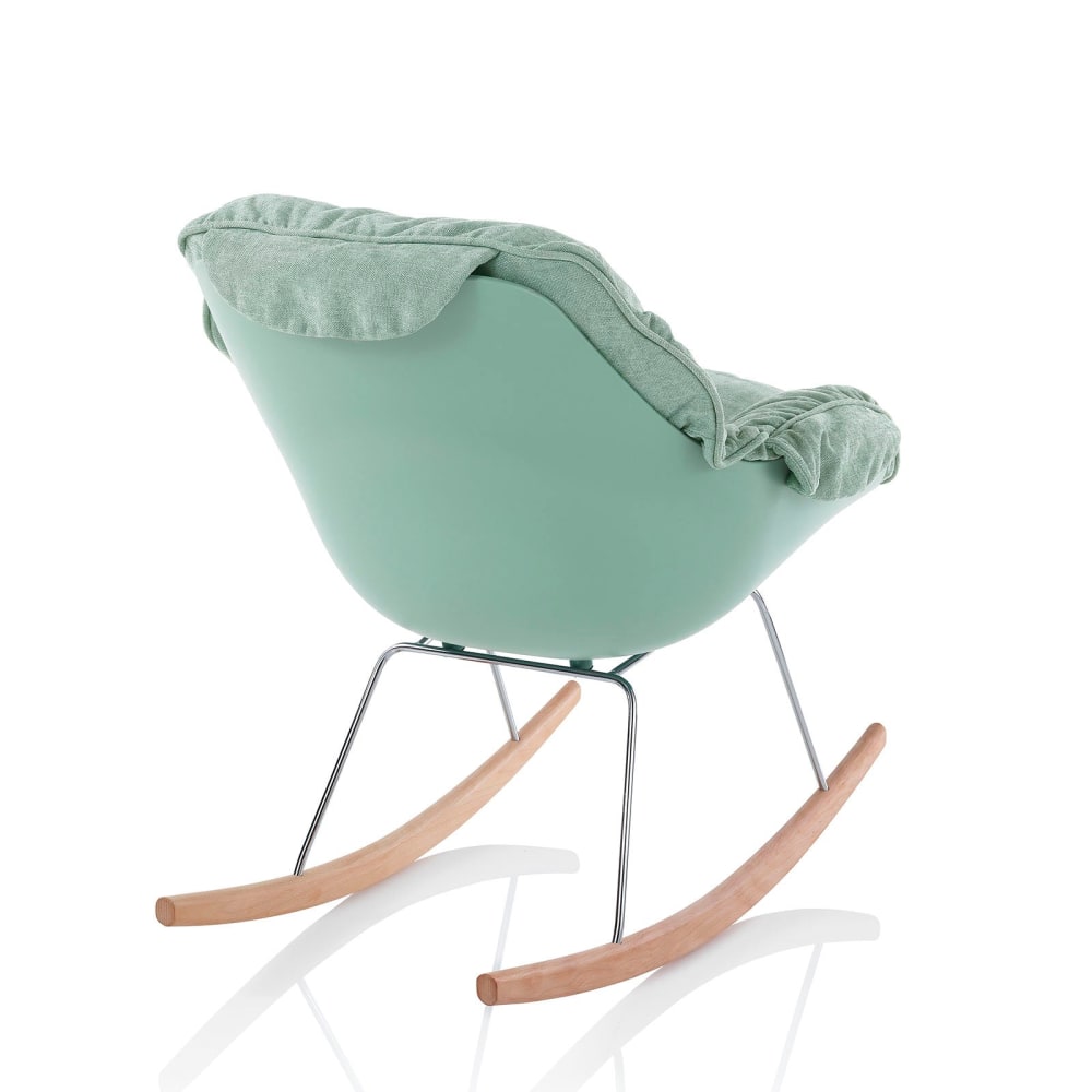 Fauteuil à bascule en bois et tissu vert menthe