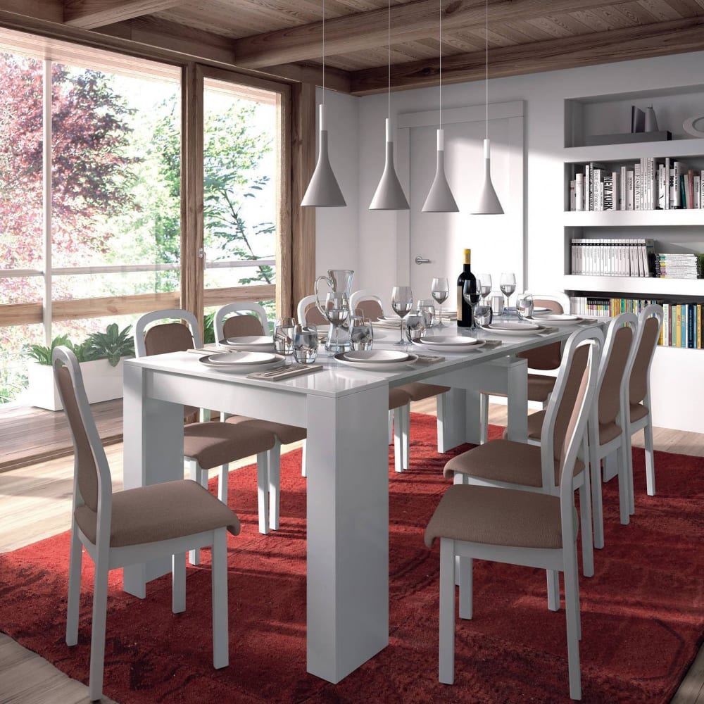 Ausziehbare Konsole mit glänzend weißem Holzeffekt, 90 x 51 x 78