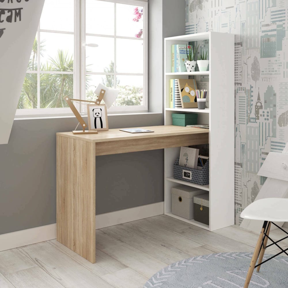 Schreibtisch in weißer Holzoptik, Eiche 120x53h144 cm - Maisons