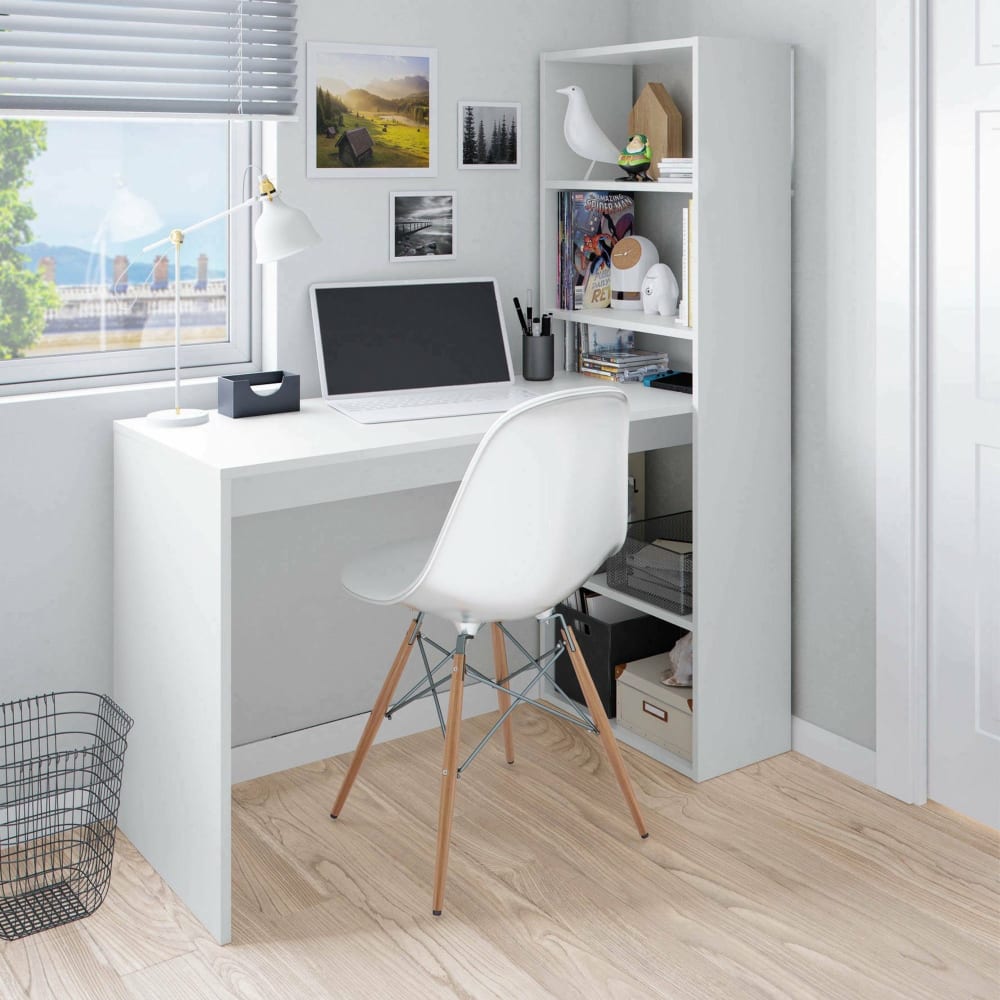 Schreibtisch in Holzoptik, weiß, 120 x 53 x 144 cm - Maisons Du