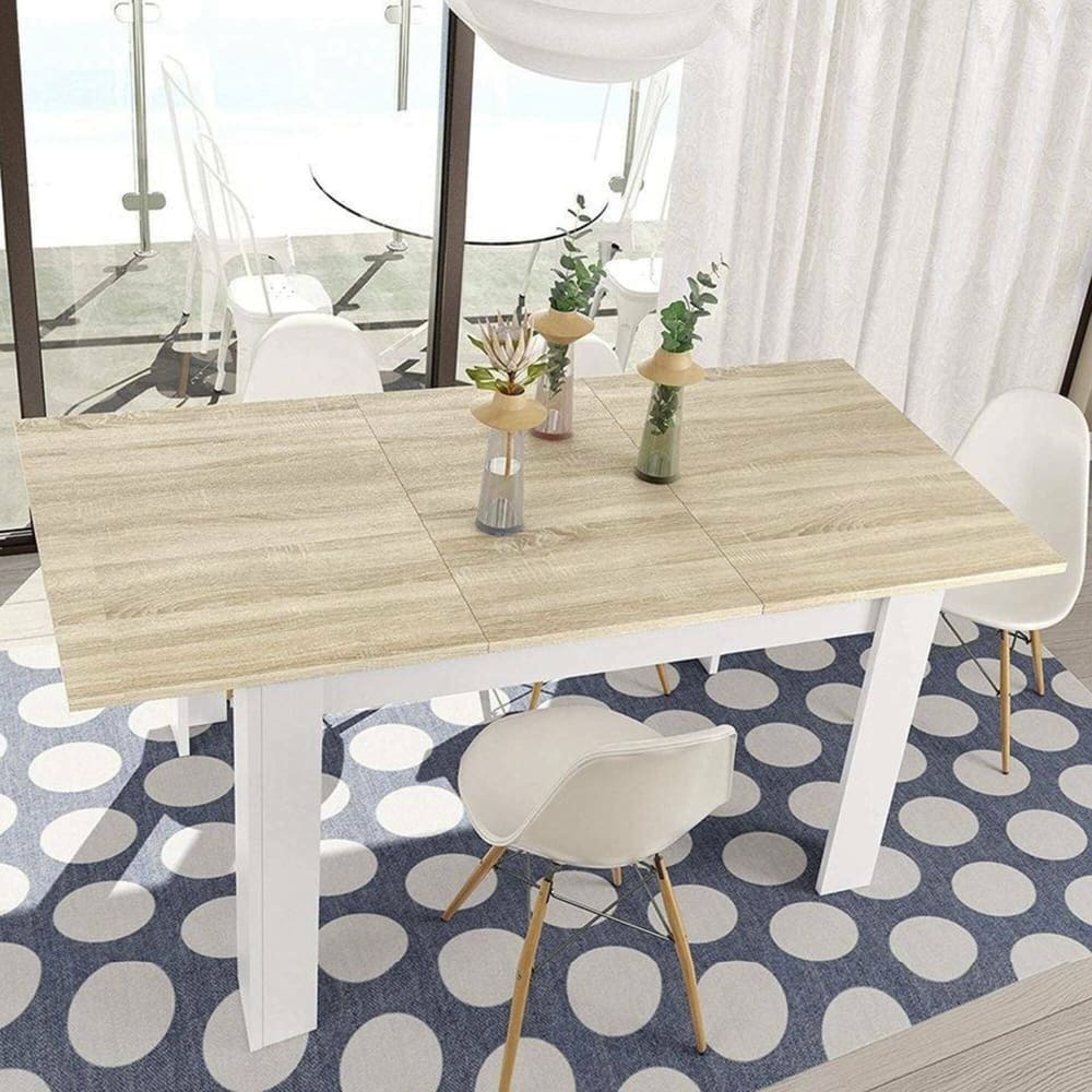 Ausziehbarer Tisch mit Eichenholzeffekt, weiß 190x90h78 cm -