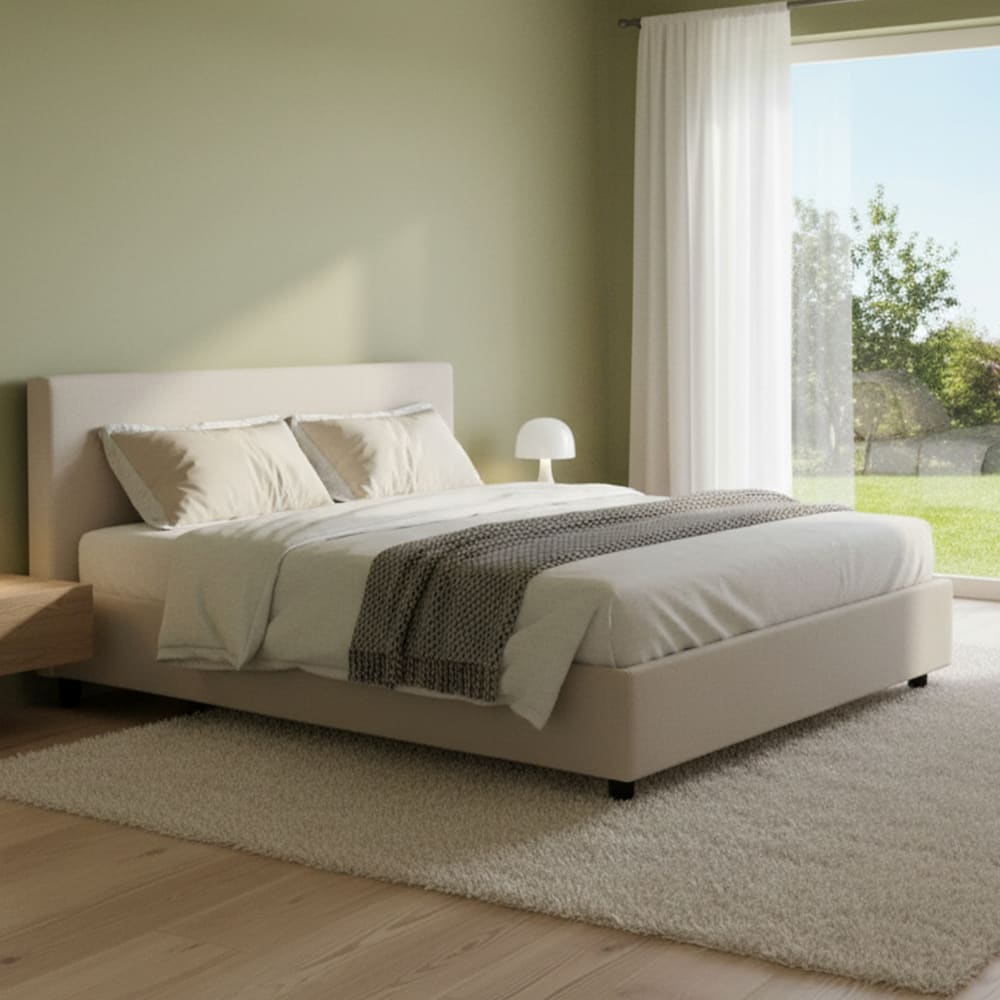 Lit double en tissu beige 160x190 cm - Maisons du Monde