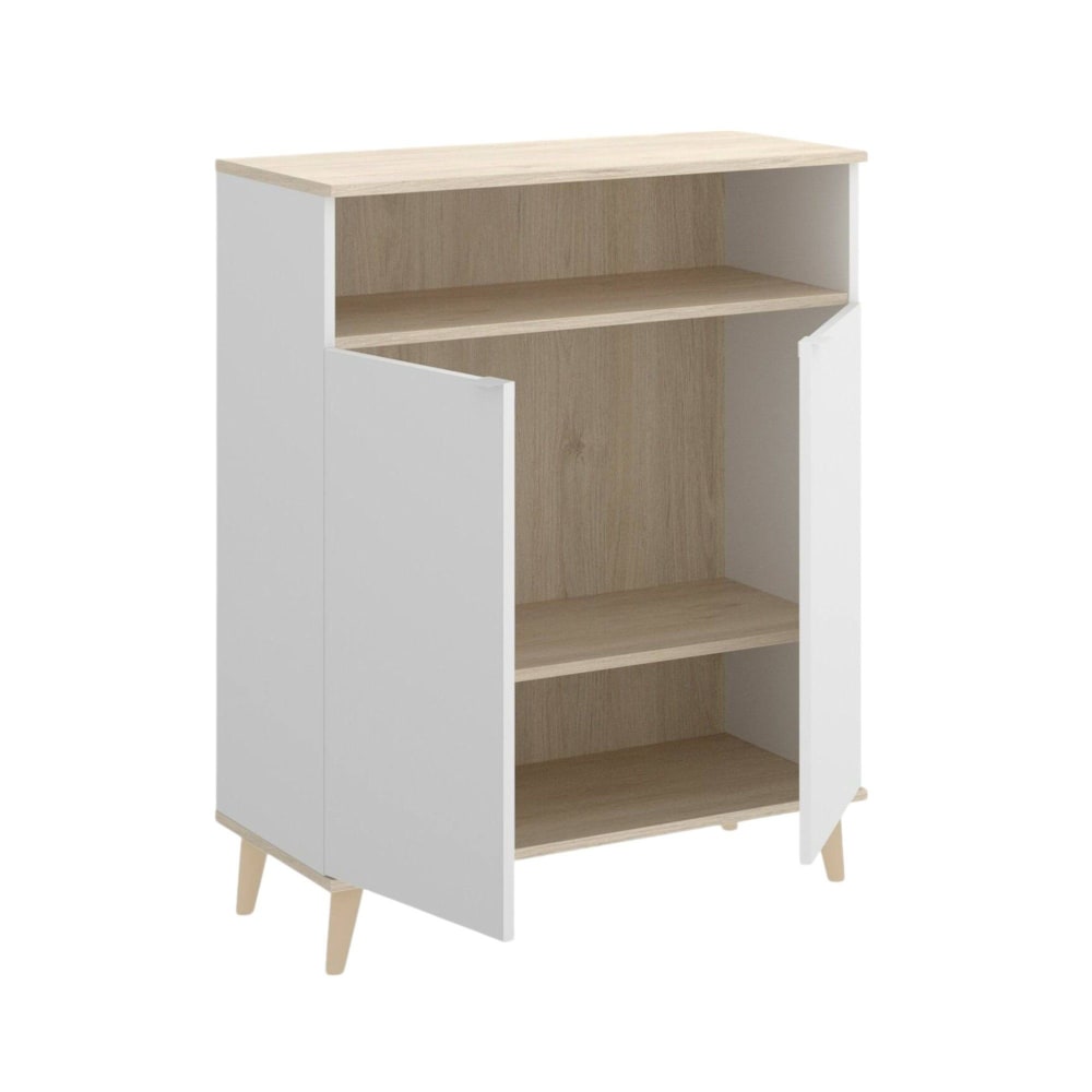 Dmora Weißes Sideboard in Holzoptik, Eiche 80x40h102 cm style modern Weiß Holz