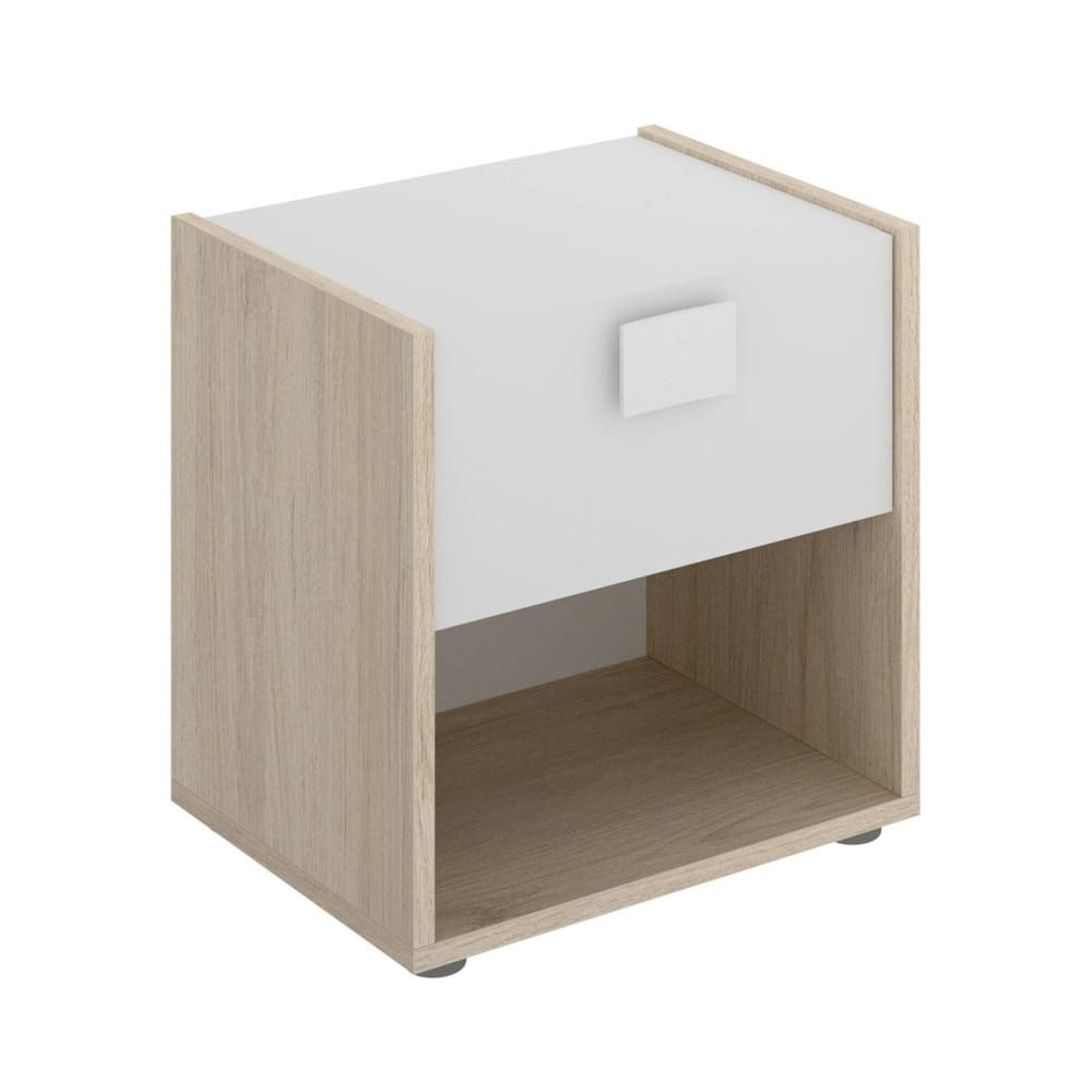 Dmora Weißer Nachttisch in Holzoptik, Eiche 40x33h42 cm style modern Weiß Holz