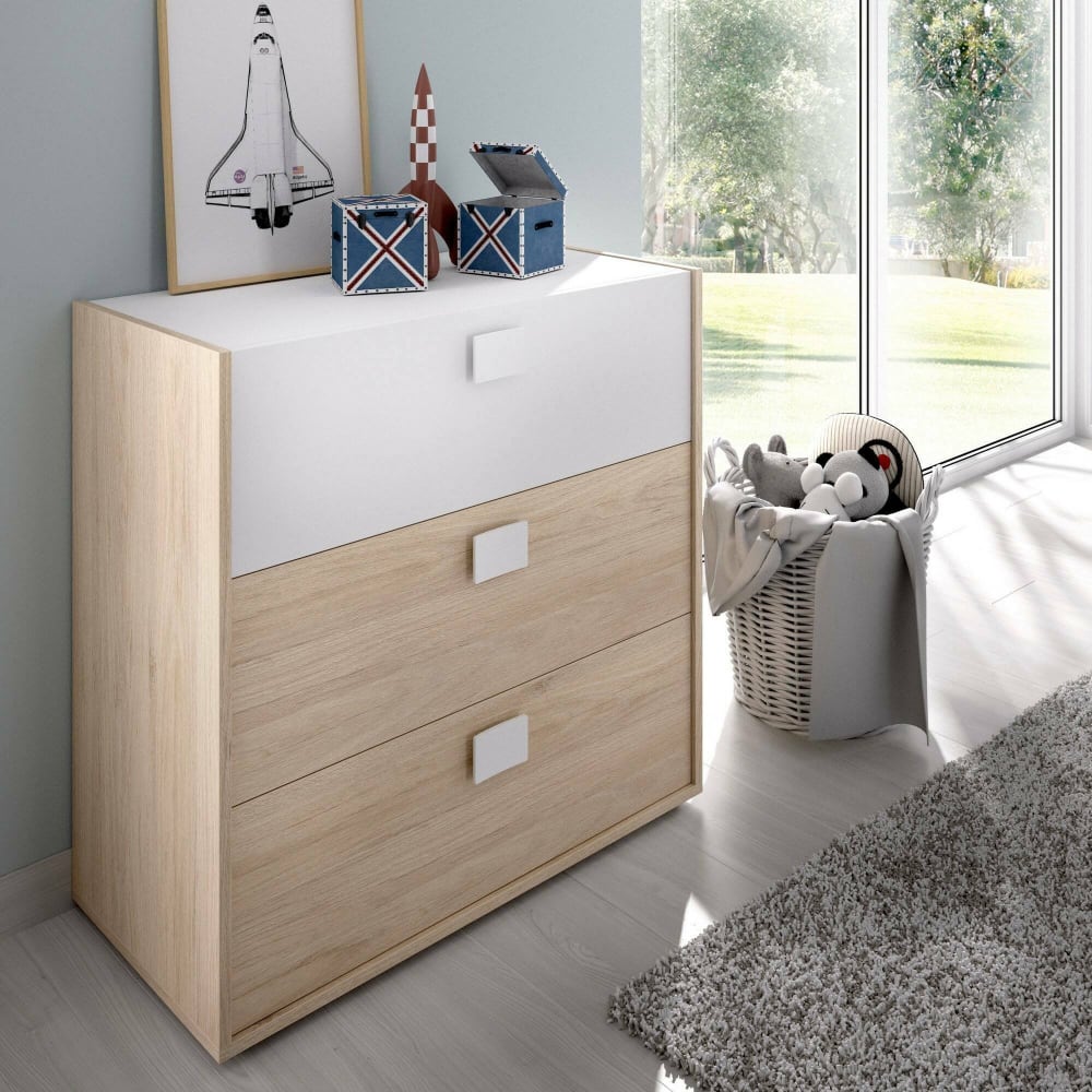 Commode effet bois beige, blanc 80x43 cm