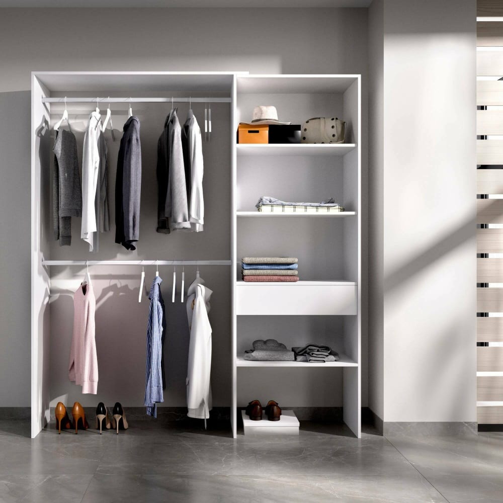 Großer Kleiderschrank in weißer Holzoptik, 160 x 40 x 187 cm -