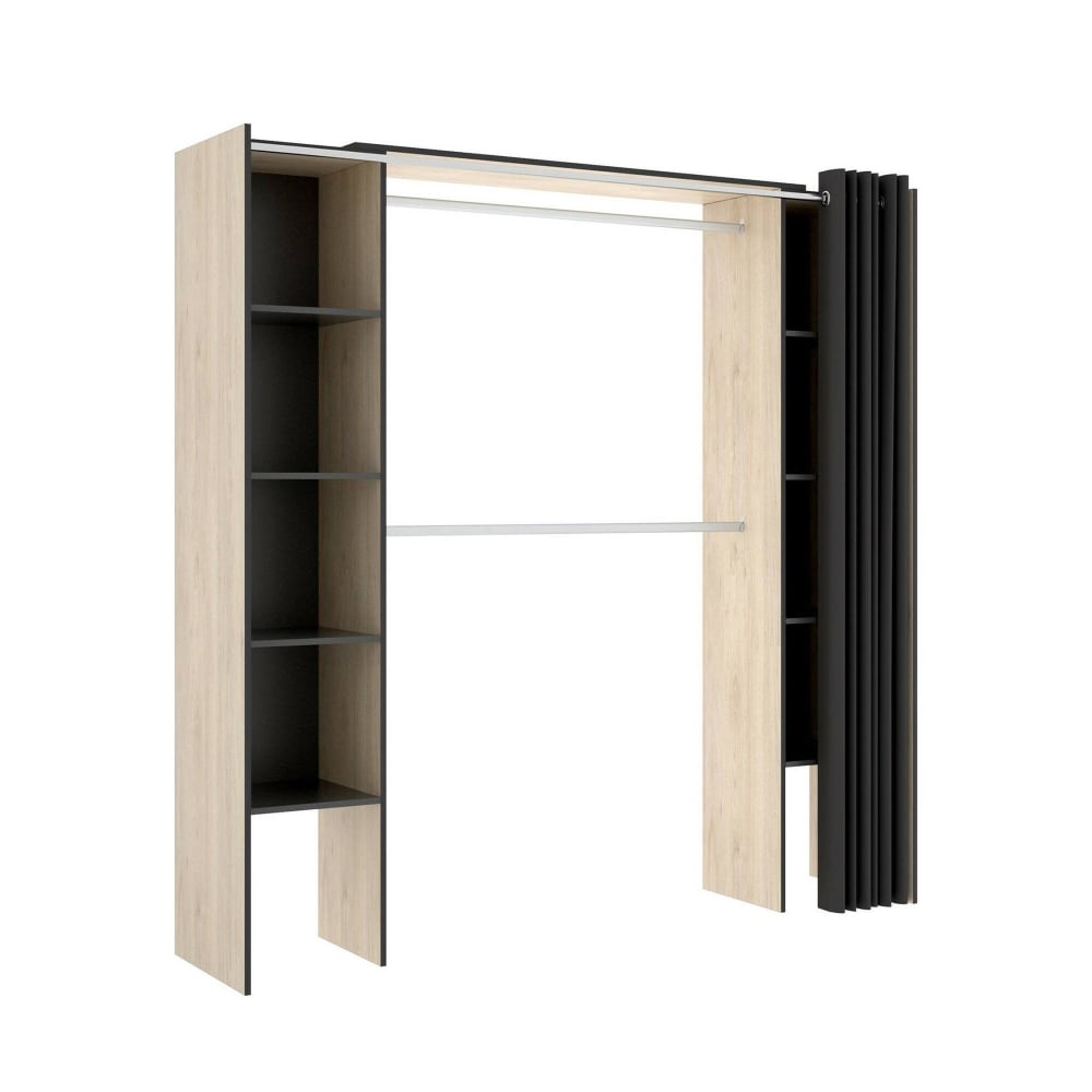 Dmora Großer Kleiderschrank in Eichenholzoptik, grau 180x50h205 cm style modern Braun
