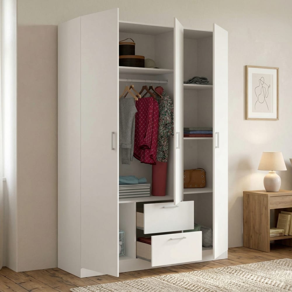 Armoire 3 portes effet bois blanc 150x52 cm - Maisons du Monde