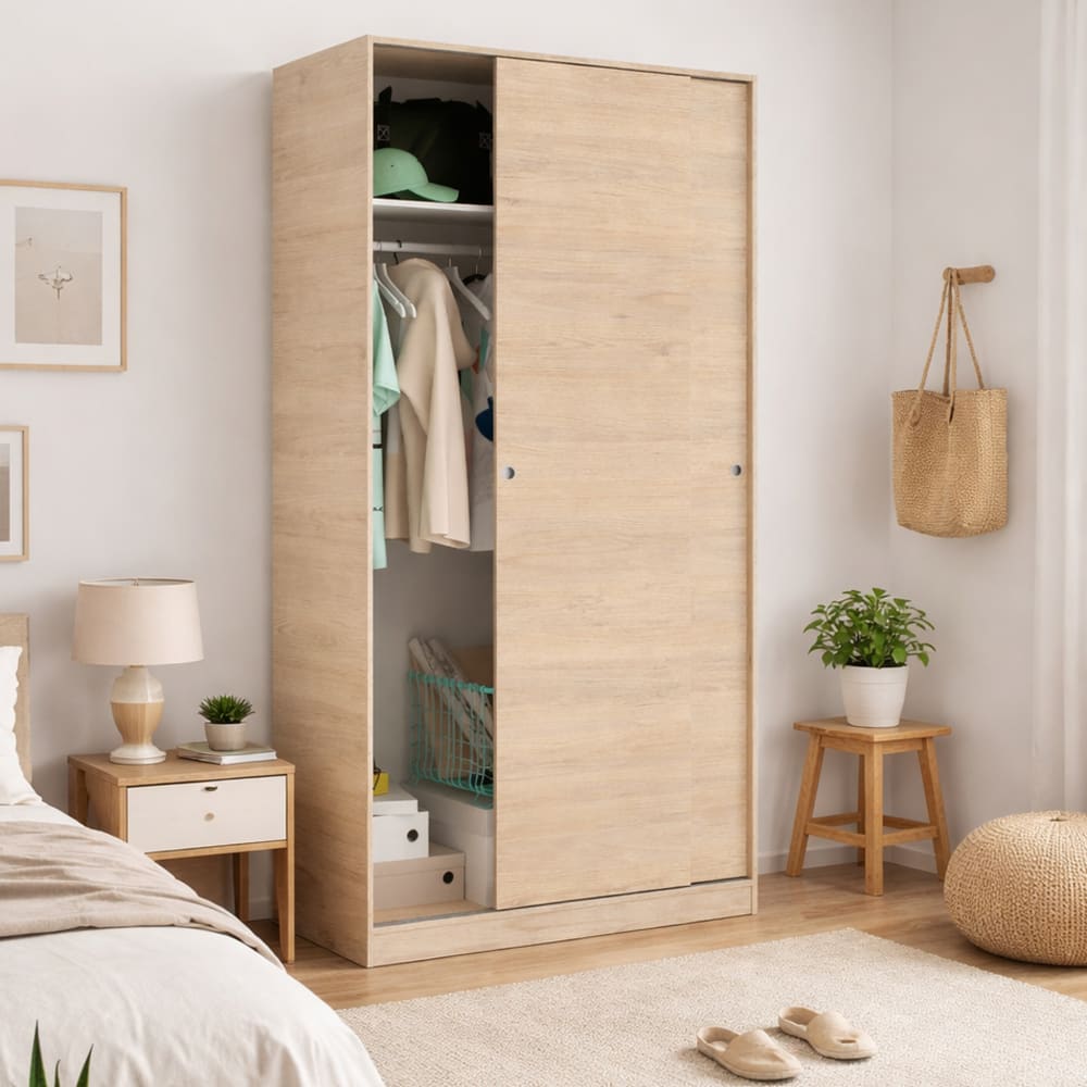 Armoire 2 portes effet bois beige 100x50 cm - Maisons du Monde