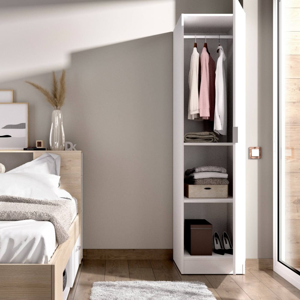 Kleiderschrank 1 Tür\ mit weißem Holzeffekt 40x52h184 cm -