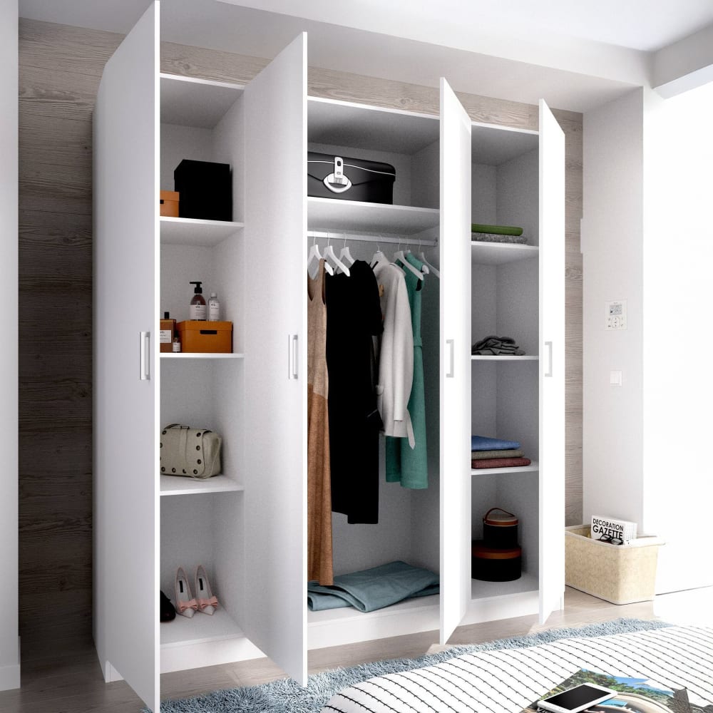 Großer Kleiderschrank in weißer Holzoptik, 200 x 52 x 215 cm -