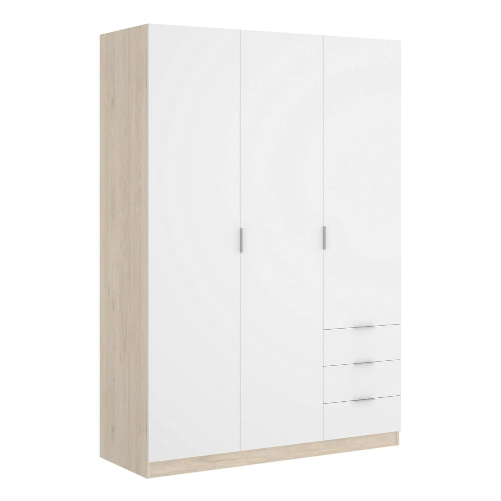 Dmora 3-türiger Kleiderschrank mit weißem Holzeffekt, Eiche 121x52h184 cm style modern - Holz