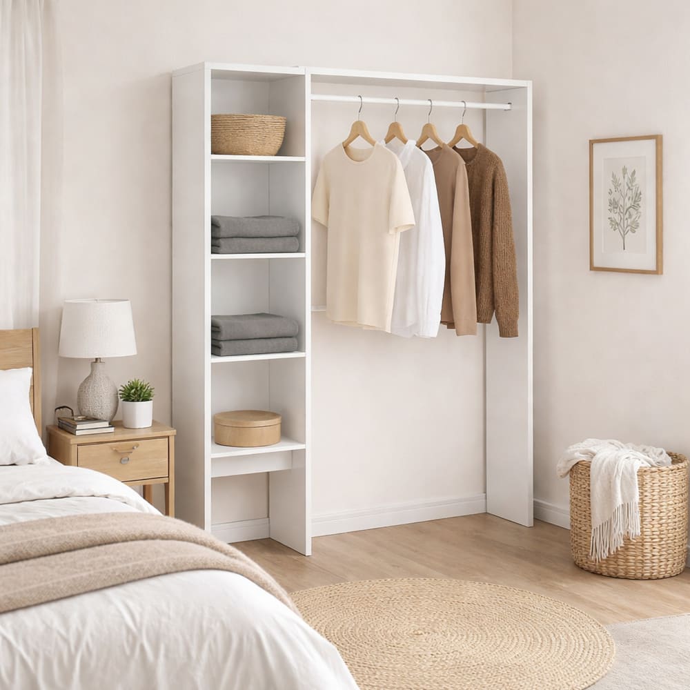 Großer Kleiderschrank in weißer Holzoptik, 140 x 40 x 187 cm -