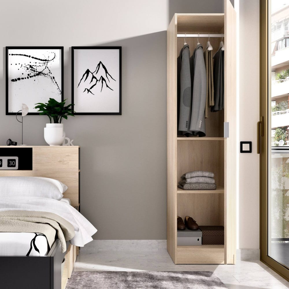 Kleiderschrank 1 Tür\ mit Eichenholzeffekt 40x52h184 cm - Maisons