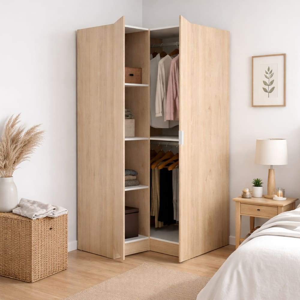 Kleiderschrank 2 Türen mit Eichenholzeffekt 90x93h184 cm -