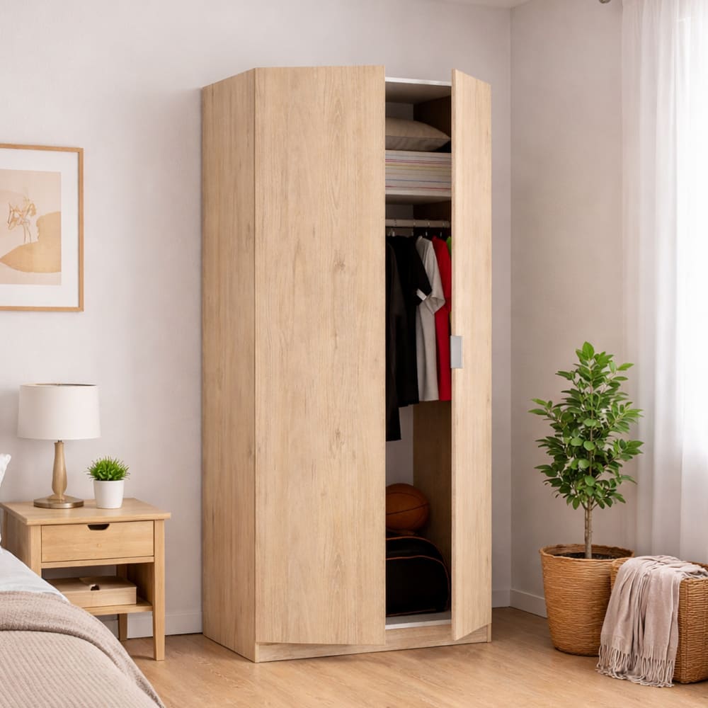 Kleiderschrank 2 Türen mit Eichenholzeffekt 81x52h184 cm -