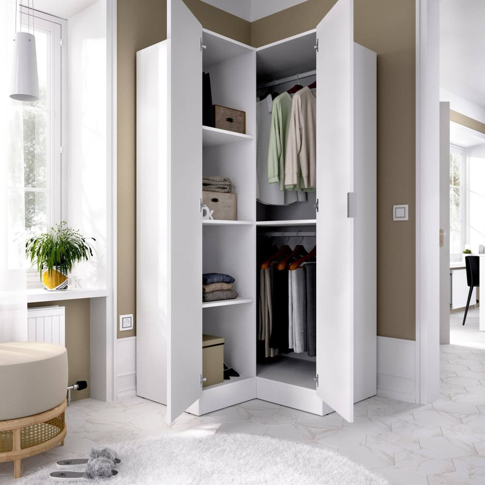 Zweitüriger Kleiderschrank mit weißem Holzeffekt, 90 x 92 x 184