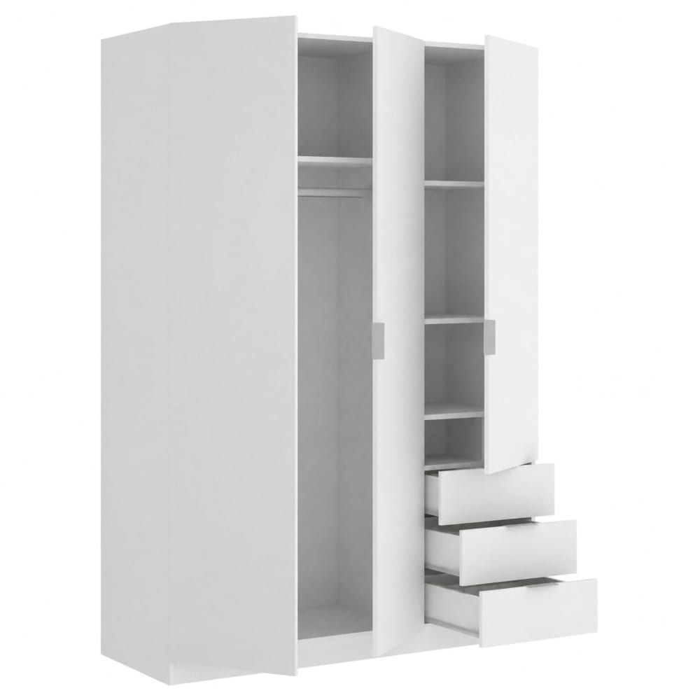 Dmora 3-türiger Kleiderschrank mit weißem Holzeffekt, 121 x 52 x 184 cm style modern - Holz
