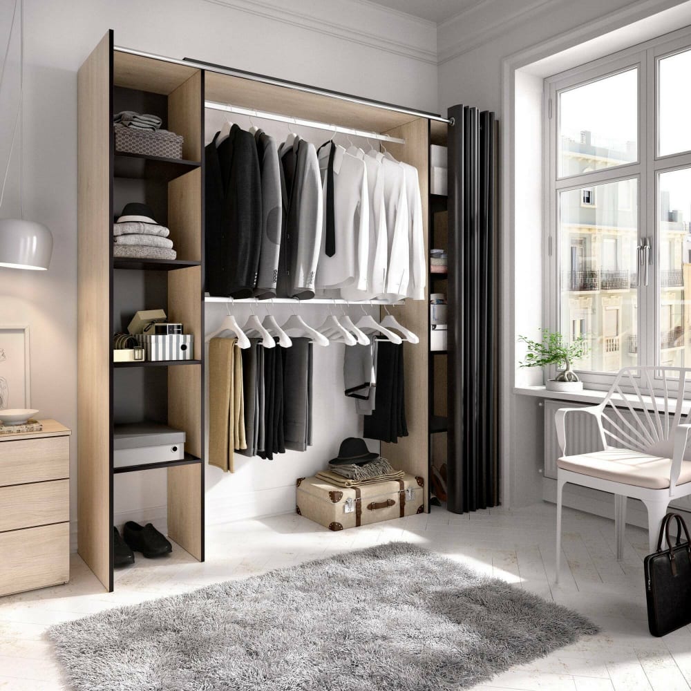 Großer Kleiderschrank in Eichenholzoptik, grau 180x50h205 cm -